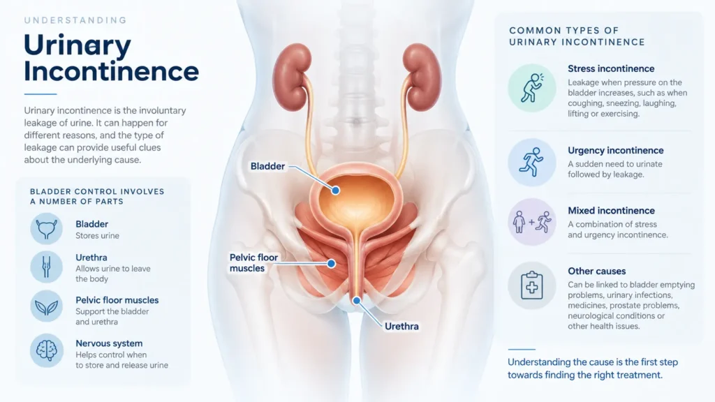 incontinence direct Oxford infographic on urinary incontinence symptoms reasons and treatment options