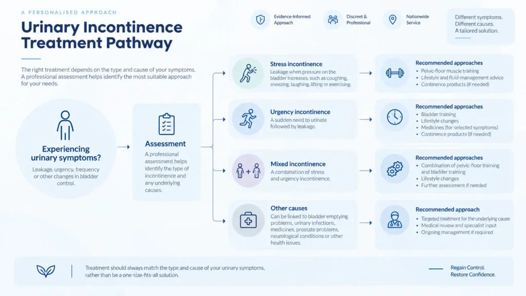 urinary incontinence treatment options infographics from the incontinence direct Oxford